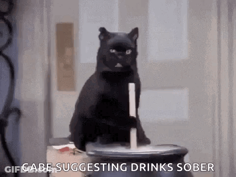 Black Cat Sitting On Cauldron With Candle GIF
