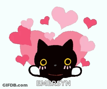 Black Cat Surrounded By Pink Hearts GIF