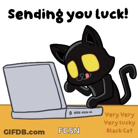 Black Cat Typing On Laptop Sending You Luck GIF