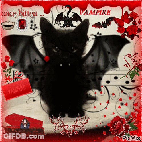 Black Cat With Bat Wings Vampire GIF