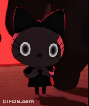 Black Cat With Big White Eyes And Red Bow GIF