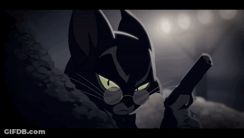 Black Cat With Glasses Holding Gun GIF