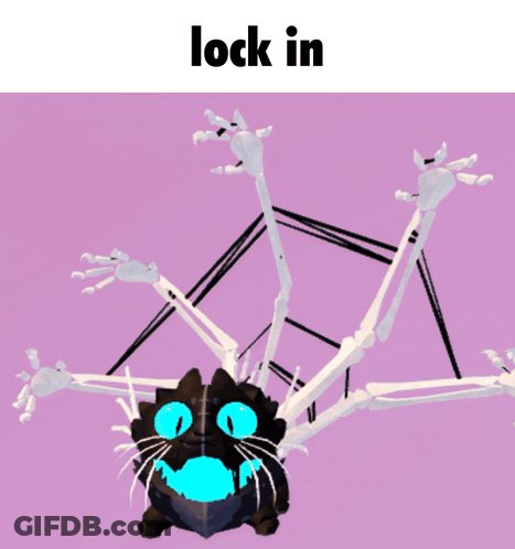 Black Cat With Glowing Eyes Saying Lock In GIF