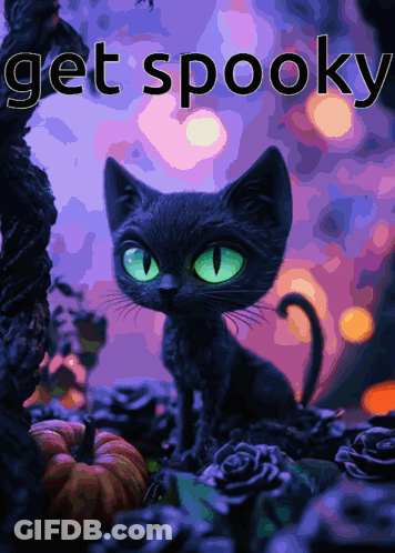 Black Cat With Green Eyes Get Spooky GIF