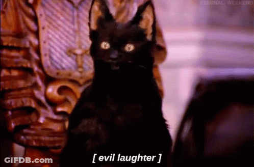Black Cat With Horns Saying Evil Laughter GIF