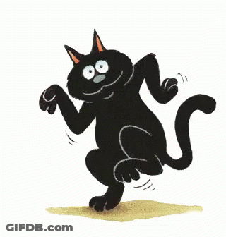 Black Cat With Orange Ears Dancing Arms Outstretched GIF