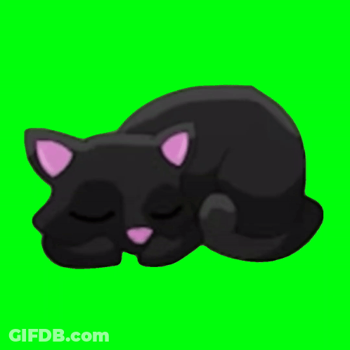 Black Cat With Pink Ears Sleeping On Green Background GIF