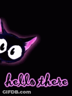 Black Cat With Purple Ears Saying Hello There GIF