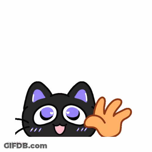 Black Cat With Purple Eyes And Waving Hand GIF