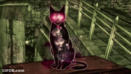 Black Cat With Purple Eyes Sitting GIF
