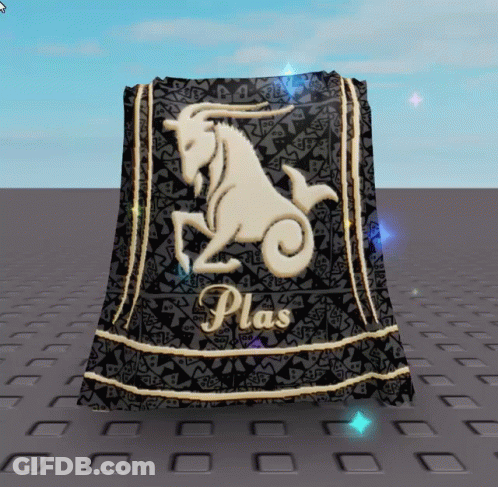 Black Cloth With Goat And Word Plas GIF