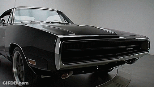 Black Dodge Charger In Showroom GIF