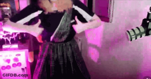 Black Dress Woman Dancing At Pink Room Microphone GIF