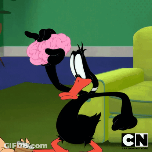 Black Duck Holding Pink Brain Cartoon Network GIF