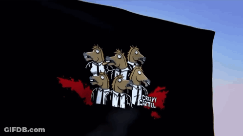 Black Flag With Cartoon Horses Creepy Cartel GIF