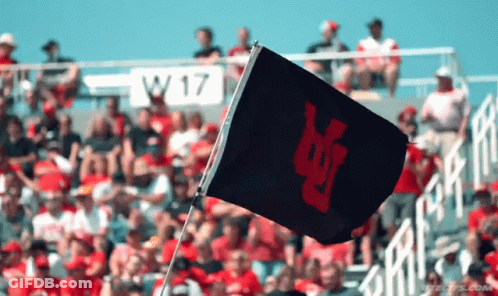 Black Flag With Red Lettering Flying In Front Of Crowd With W17 Sign GIF