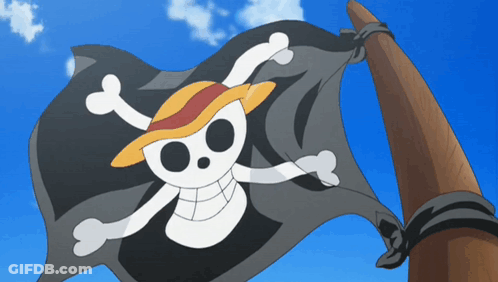 Black Flag With Skull And Crossbones And Straw Hat GIF