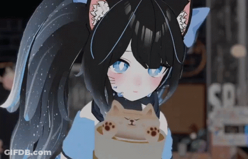 Black Hair Blue Eyes Girl Holding Doge GIF