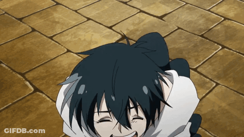 Black Haired Anime Character Eyes Closed On Brick Floor GIF