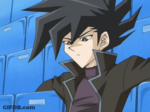 Black Haired Cartoon Character By Blue Chairs GIF