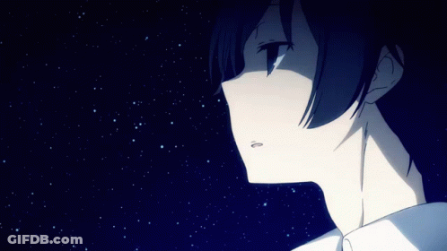 Black-Haired Girl Looking At Earth In Space GIF