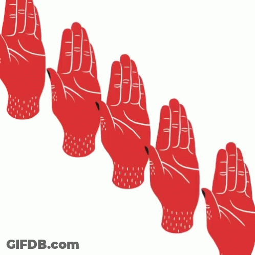 Black Hand Reaching Toward Red Hand GIF