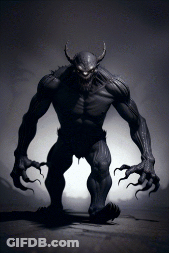 Black Horned Monster With Red Eyes GIF