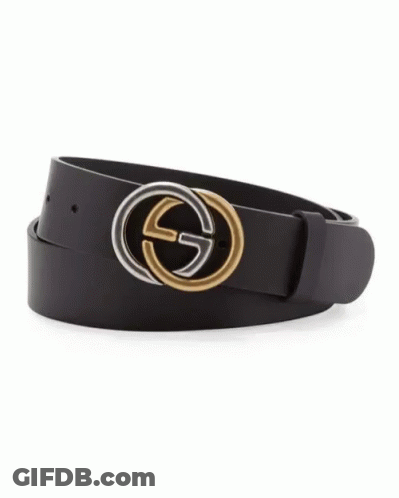 Black Leather Belt With Gold Silver Buckle GIF