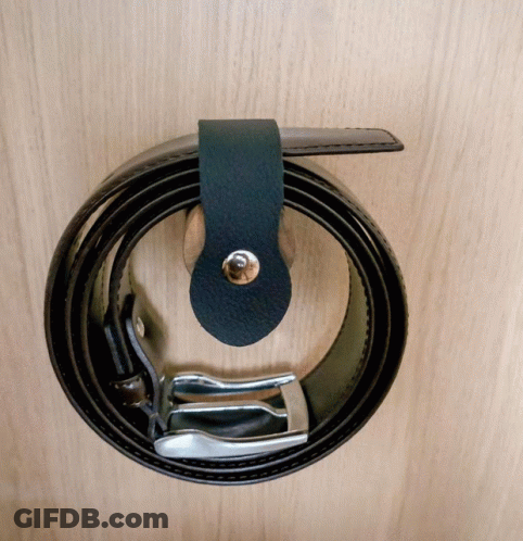 Black Leather Belt With Silver Buckle And Green Strap GIF