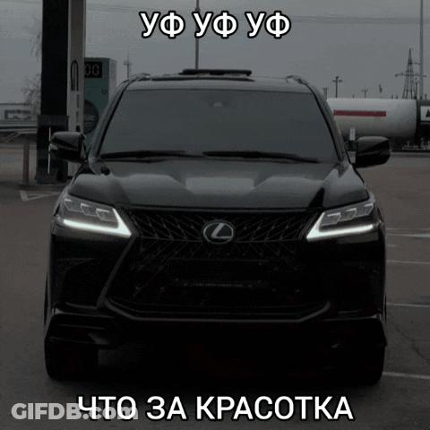 Black Lexus Parked With Foreign Language Caption GIF