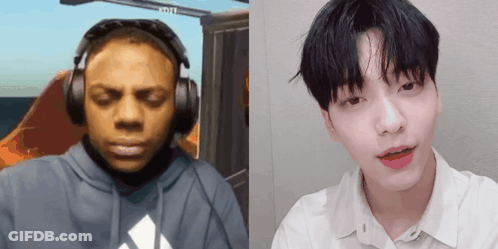 Black Man With Headphones Next To White Man GIF