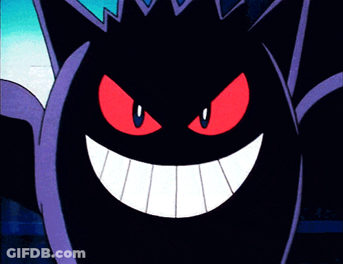 Black Monster With Red Eyes And Big Smile GIF