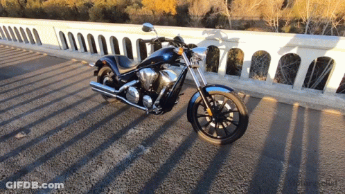 Black Motorcycle Parked On Roadside GIF