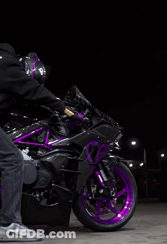 Black Motorcycle With Purple Wheels And Heart GIF