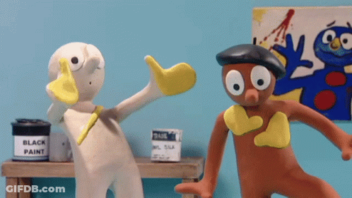 Black Paint Can Next To Two Cartoon Characters GIF