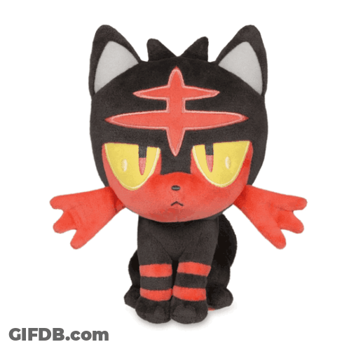 Black Red Plush With Yellow Eyes And Red Star GIF