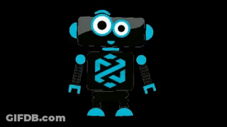 Black Robot With Blue Eyes And Arms And Legs GIF