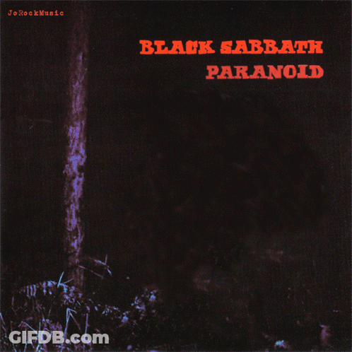 Black Sabbath Paranoid Album Cover Man Holding Sword And Shield GIF
