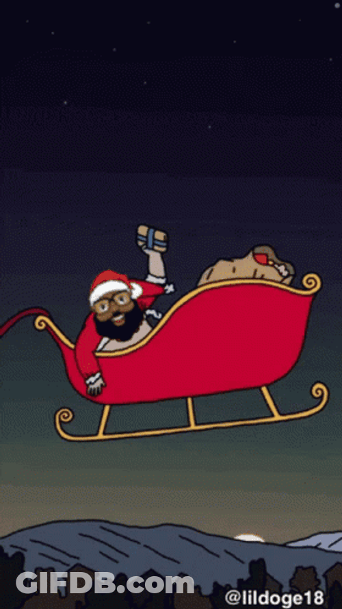 Black Santa Throwing Gifts From Sled GIF