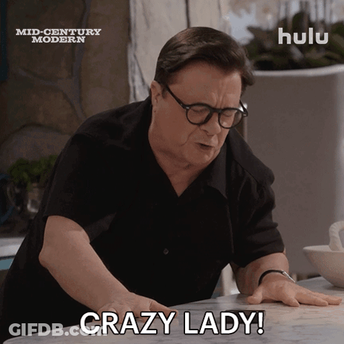 Black Shirt Man Says Crazy Lady Hulu Ad GIF