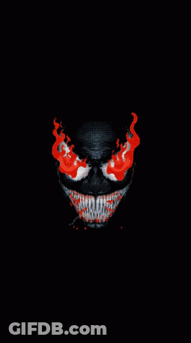 Black Skull With Red Flames From Eyes GIF