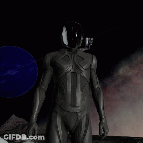 Black Suit Man With Helmet And Blue Planet GIF