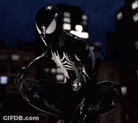 Black Suit Spiderman Kneeling In Rain GIF