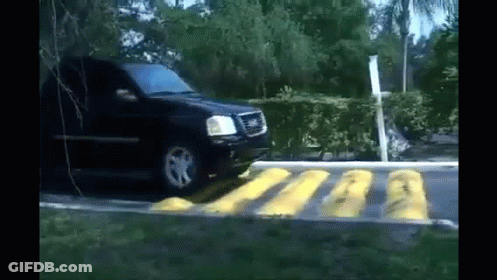 Black SUV Driving Over Yellow Line GIF