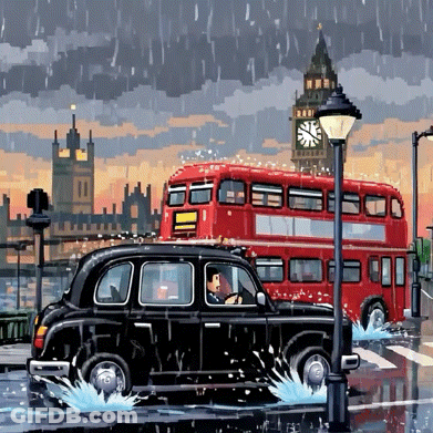 Black Taxi And Red Double Decker Bus GIF