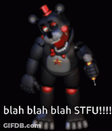 Black Teddy Bear Holding Microphone Saying Blah Blah Blah STFU GIF