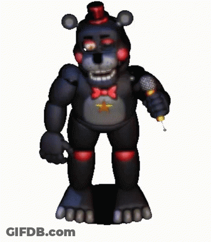 Black Teddy Bear Holding Microphone With Red Top Hat GIF