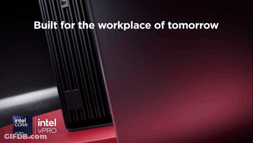 Black ThinkCentre Computer On Red Table GIF
