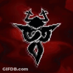 Black White Demon With Horns Wings On Red GIF