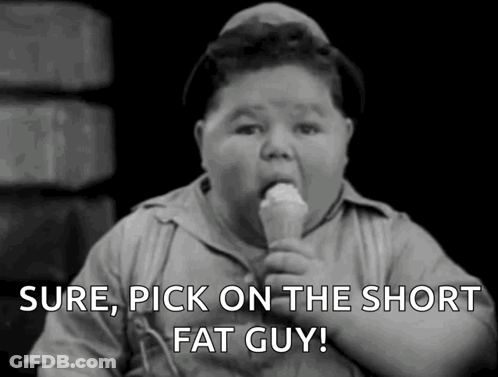 Black White Fat Boy Eating Ice Cream Saying Sure Pick On Short Fat Guy GIF
